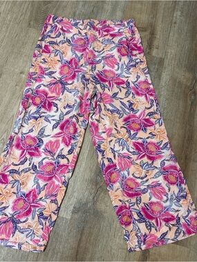 Old Navy Peach and pin Floral Print elastic waist pull on pants